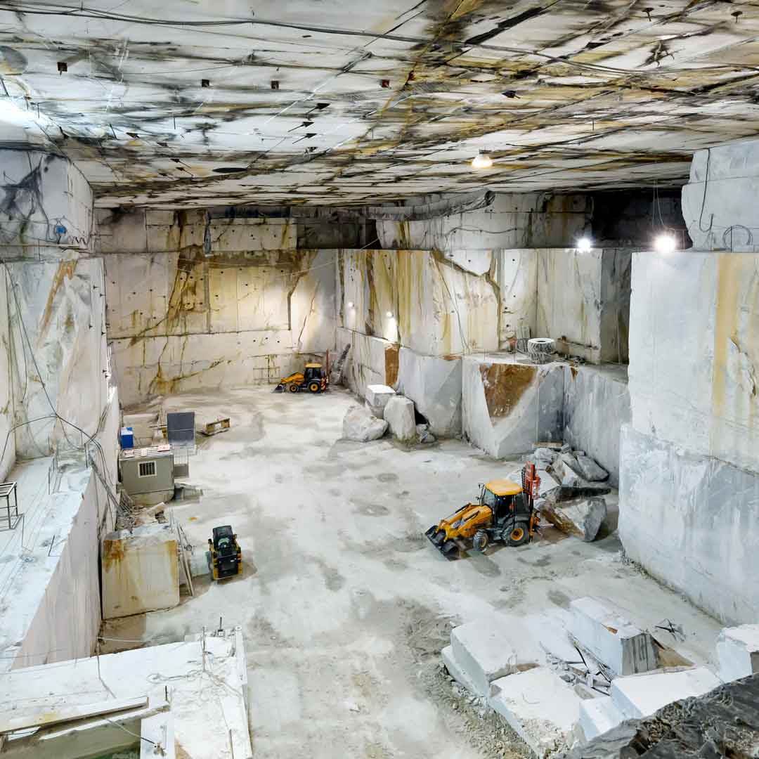 Inside a mountain shaft marble mine